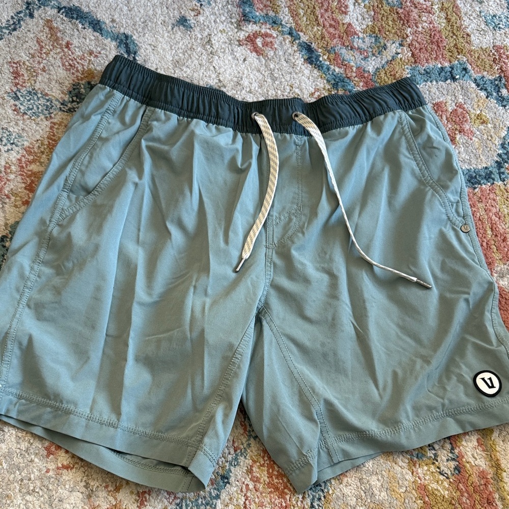 Men's Vuori drawstring gym shorts sea foam green